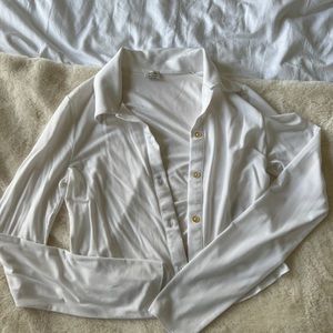 Aritzia Wilfred White Button Down Blouse cropped